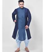 Navy Blue Printed Silk Kurta with Patiala set