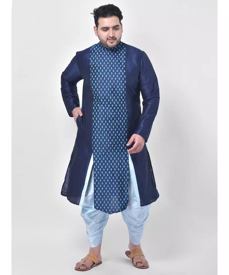 Navy Blue Printed Silk Kurta with Patiala set