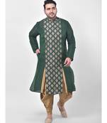 PLUS Dupion Silk  Printed Deep Green Color Kurta with Patiala set for Men