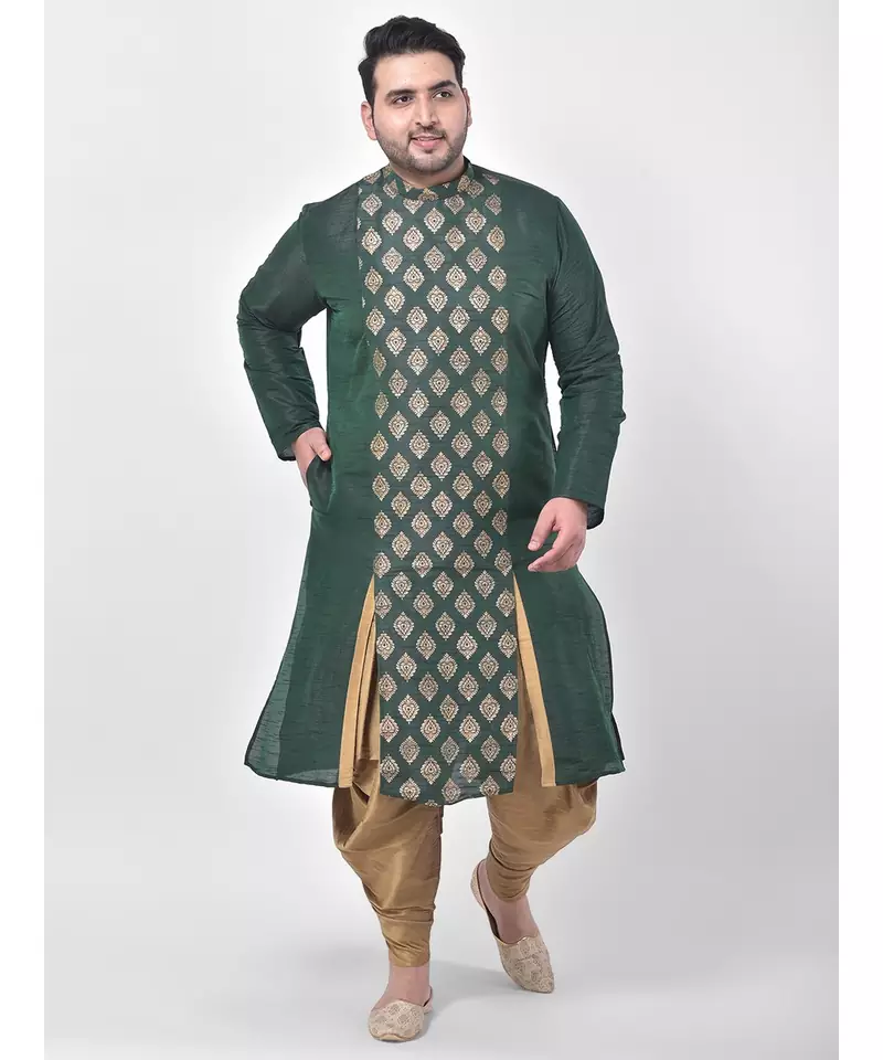 Deep Green Printed Silk Kurta with Patiala set