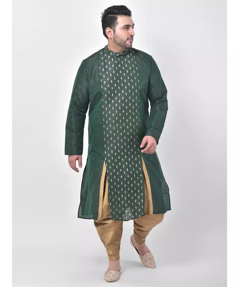 Deep Green Printed Silk Kurta with Patiala set