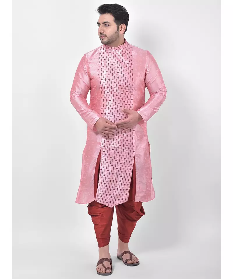 Peach Printed Silk Kurta with Patiala set