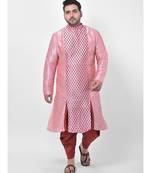 PLUS Dupion Silk  Printed Peach Color Kurta with Patiala set for Men