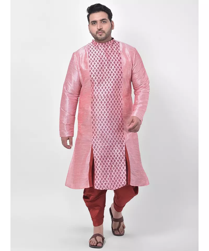 Peach Printed Silk Kurta with Patiala set