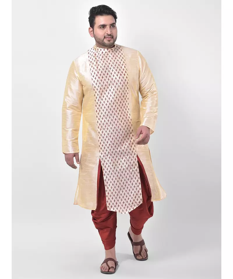 Cream Printed Silk Kurta with Patiala set