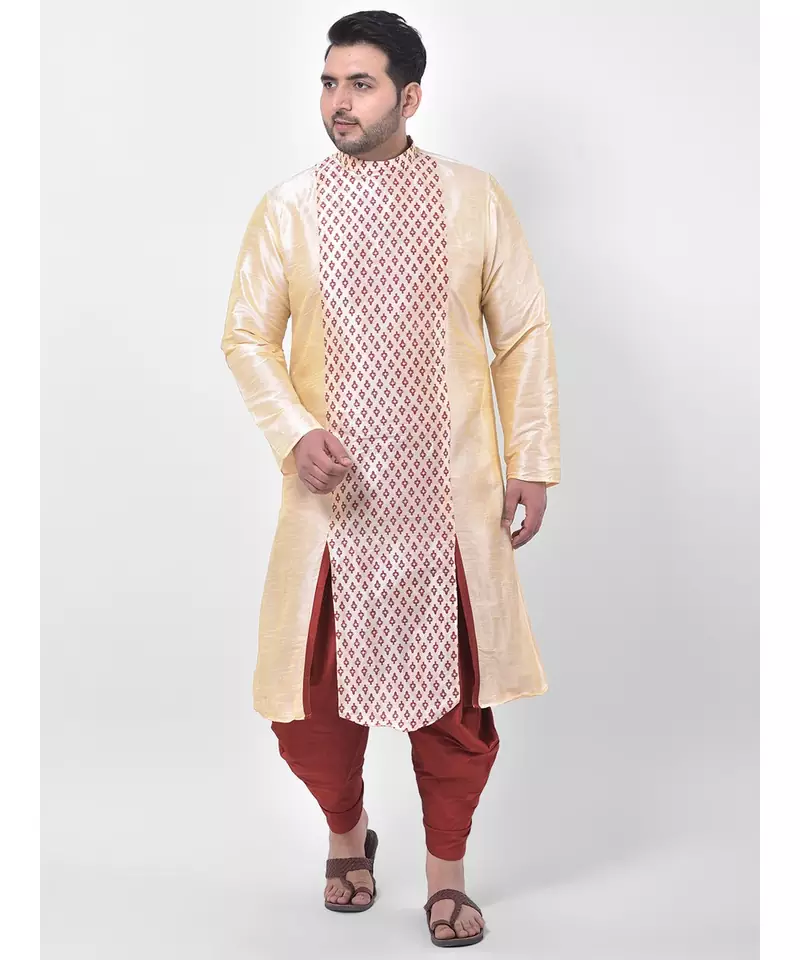 Cream Printed Silk Kurta with Patiala set