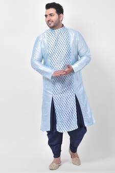 Sky Blue Printed Silk Kurta with Patiala set