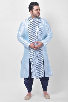 Sky Blue Printed Silk Kurta with Patiala set