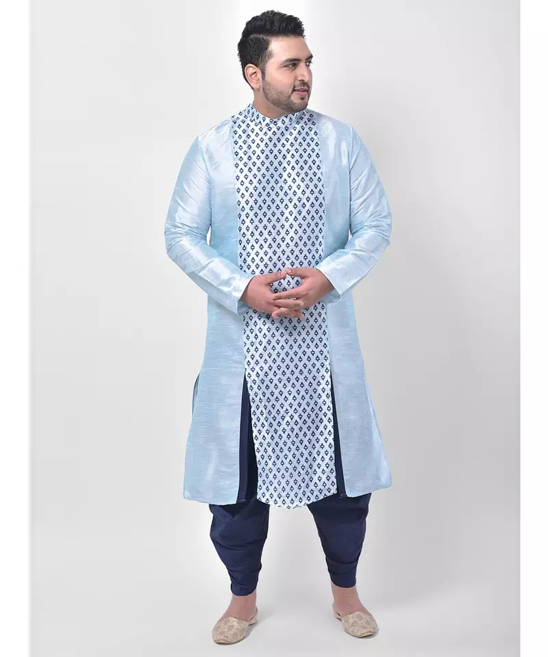 Sky Blue Printed Silk Kurta with Patiala set