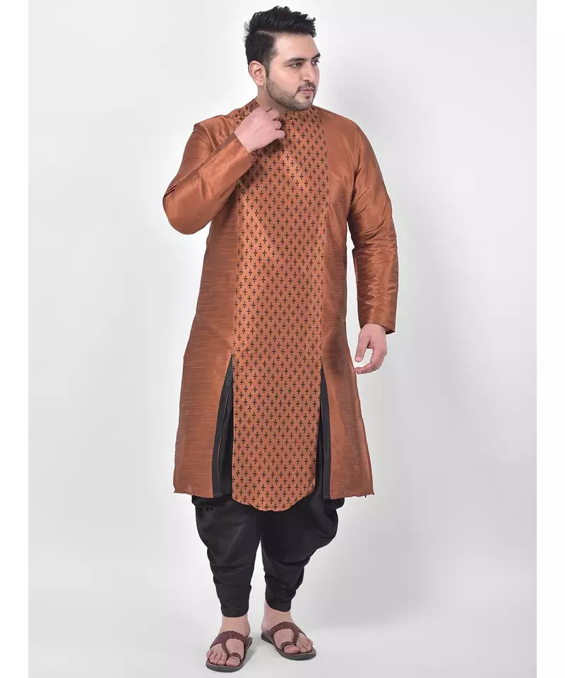 Copper Printed Silk Kurta with Patiala set