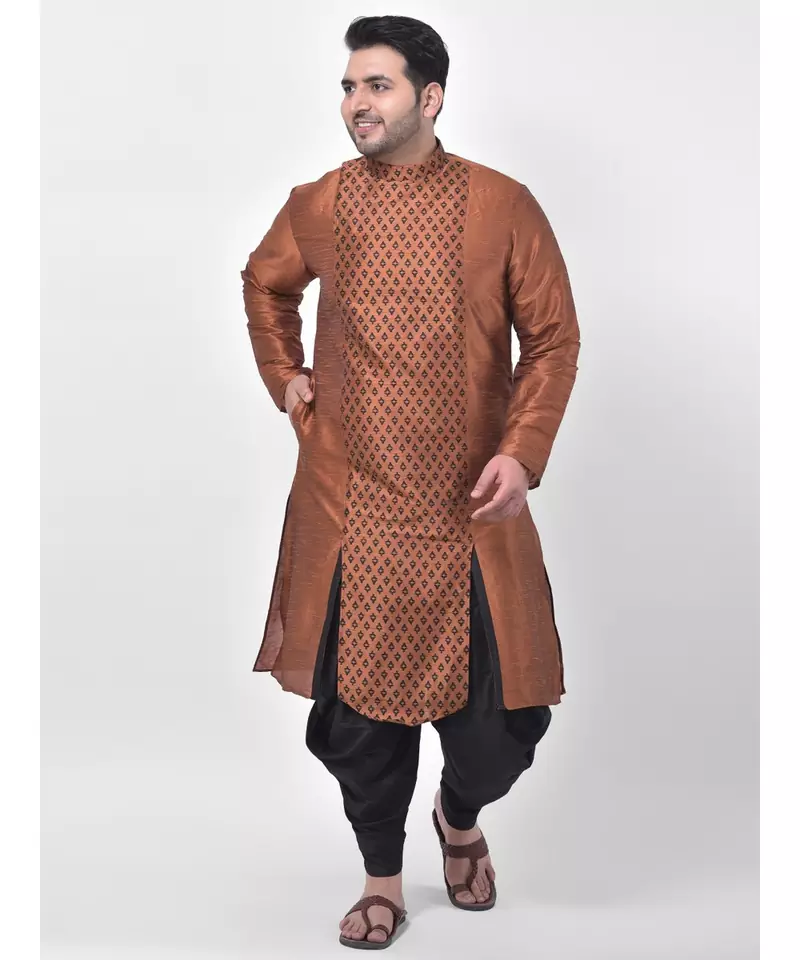 Copper Printed Silk Kurta with Patiala set