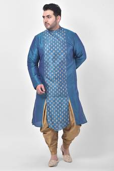 Blue Printed Silk Kurta with Patiala set