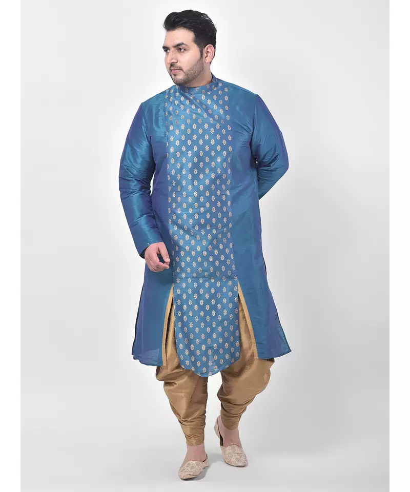 Blue Printed Silk Kurta with Patiala set