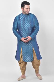 Blue Printed Silk Kurta with Patiala set