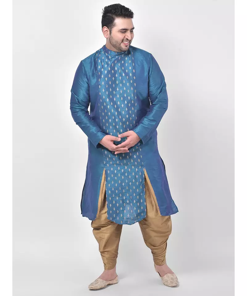 Blue Printed Silk Kurta with Patiala set
