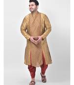 PLUS Dupion Silk  Printed Brown Color Kurta with Patiala set for Men