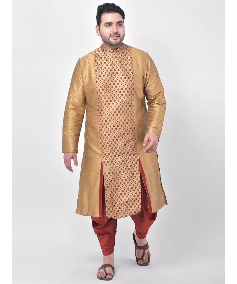 Brown Printed Silk Kurta with Patiala set