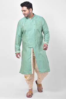 PLUS Jacquard Cotton Green Color Kurta with Patiala set for Men