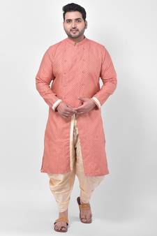 PLUS Jacquard Cotton Peach Color Kurta with Patiala set for Men