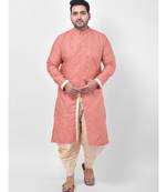 PLUS Jacquard Cotton Peach Color Kurta with Patiala set for Men