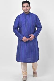 PLUS Jacquard Silk Royal Blue Color Kurta And Churidar Set for Men