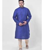 PLUS Jacquard Silk Royal Blue Color Kurta And Churidar Set for Men