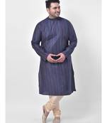 PLUS Jacquard Silk Navy Blue Color Kurta And Churidar Set for Men