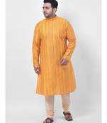 PLUS Jacquard Silk Yellow Color Kurta And Churidar Set for Men