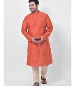 PLUS Jacquard Silk Orange Color Kurta And Churidar Set for Men