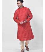 PLUS Jacquard Silk Red Color Kurta And Churidar Set for Men