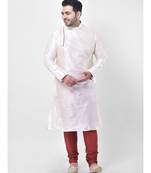PLUS Dupion Silk Off White Color Kurta And Churidar Set for Men