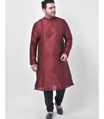 PLUS Dupion Silk Maroon Color Kurta And Churidar Set for Men