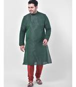 PLUS Dupion Silk Deep Green Color Kurta And Churidar Set for Men