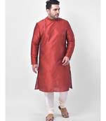 PLUS Dupion Silk Red Color Kurta And Churidar Set for Men