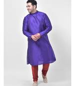 PLUS Dupion Silk Purple Color Kurta And Churidar Set for Men