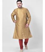 PLUS Dupion Silk Brown Color Kurta And Churidar Set for Men