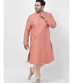 PLUS Jacquard Cotton Orange Color Kurta And Churidar Set for Men