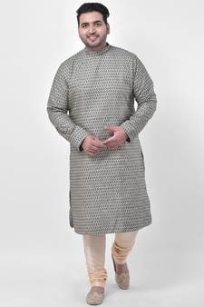 PLUS Jacquard Cotton Deep Green Color Kurta And Churidar Set for Men
