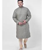 PLUS Jacquard Cotton Deep Green Color Kurta And Churidar Set for Men