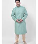 PLUS Jacquard Cotton Green Color Kurta And Churidar Set for Men