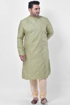 PLUS Jacquard Cotton Green Color Kurta And Churidar Set for Men