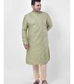 PLUS Jacquard Cotton Green Color Kurta And Churidar Set for Men