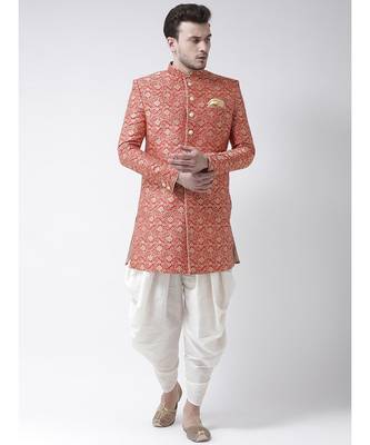 Jacquard Silk Red Color Sherwani with Patiala set 1