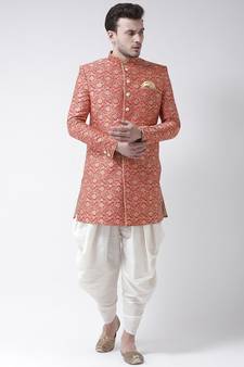 Jacquard Silk Red Color Sherwani with Patiala set
