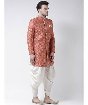 Jacquard Silk Red Color Sherwani with Patiala set 3