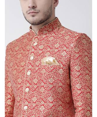 Jacquard Silk Red Color Sherwani with Patiala set 5