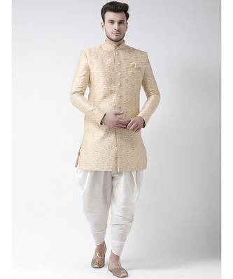 Jacquard Silk Cream Color Sherwani with Patiala set 1