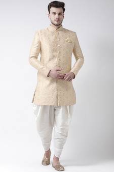 Jacquard Silk Cream Color Sherwani with Patiala set