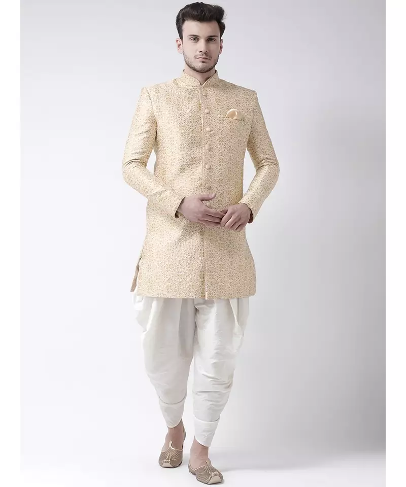 Jacquard Silk Cream Color Sherwani with Patiala set