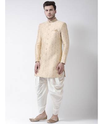 Jacquard Silk Cream Color Sherwani with Patiala set 2